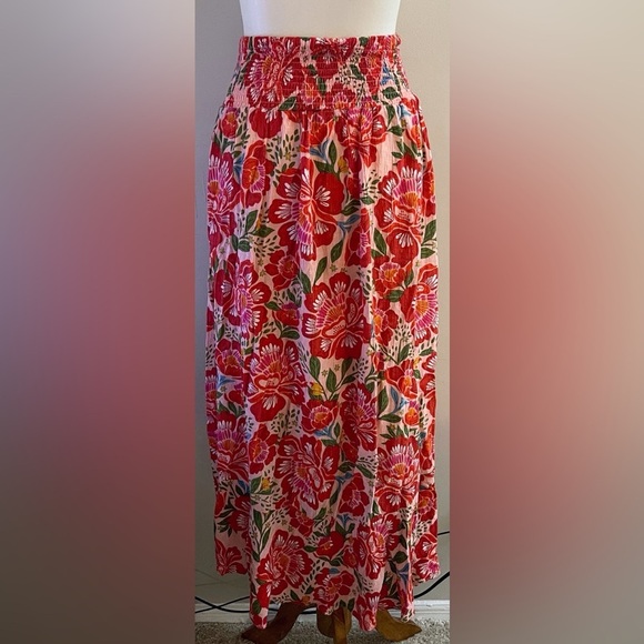 (sold) Rachel Zoe Red Floral Midi Skirt Bohemian Boho Skirt ResortWear Hippie - Picture 2 of 6